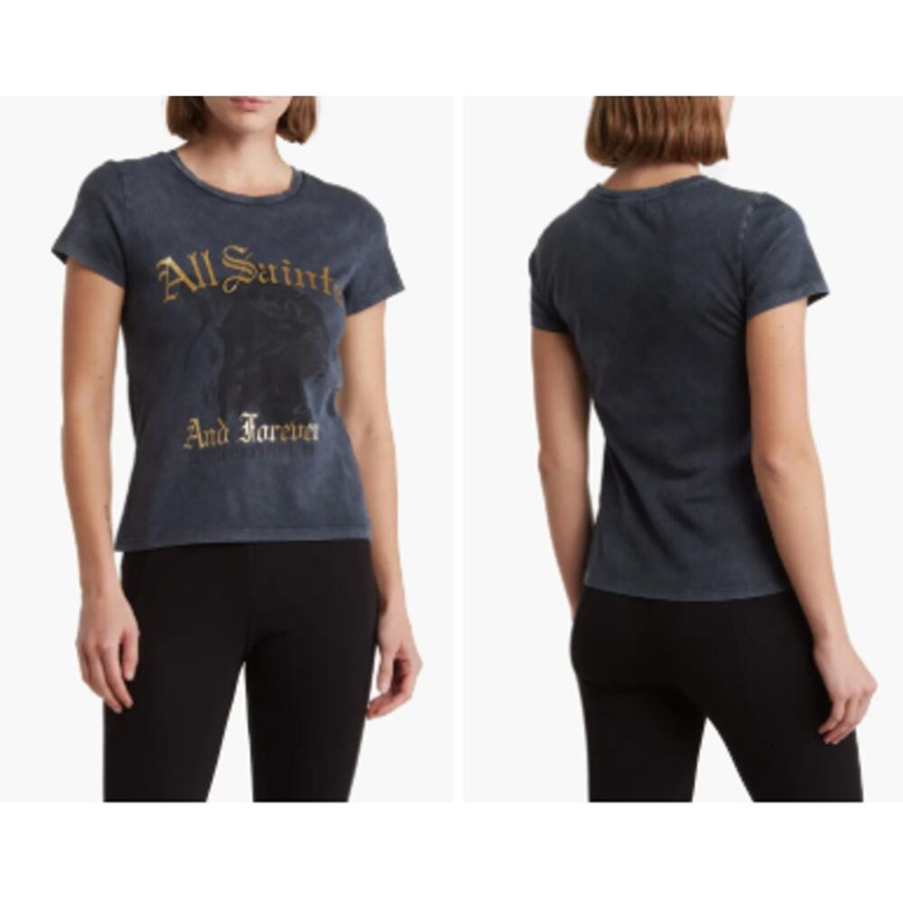 AllSaints Womens Forever Tiger Bela Tee Large Dark Gray 100% Cotton